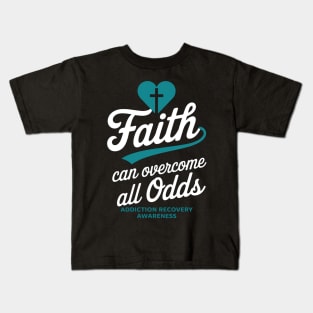 Addiction Recovery Awareness Christian Cross Teal Ribbon Kids T-Shirt